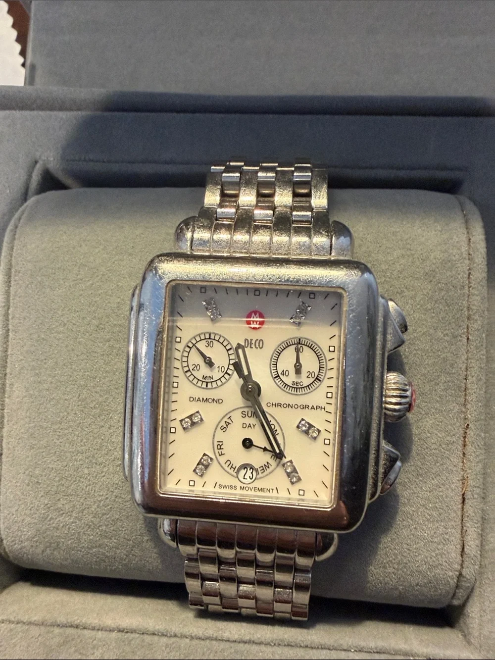 MICHELE Stainless Steel Diamond Accent Women's Watch - Silver & White